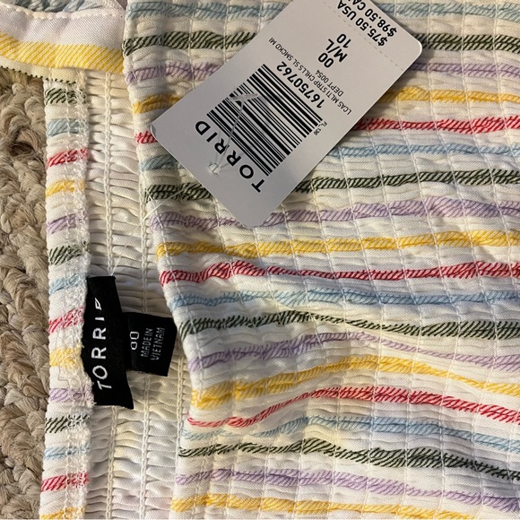 Torrid Midi Challis Smocked Tiered Dress in Multi Stripe Women’s size 10 M/L - Picture 7 of 7